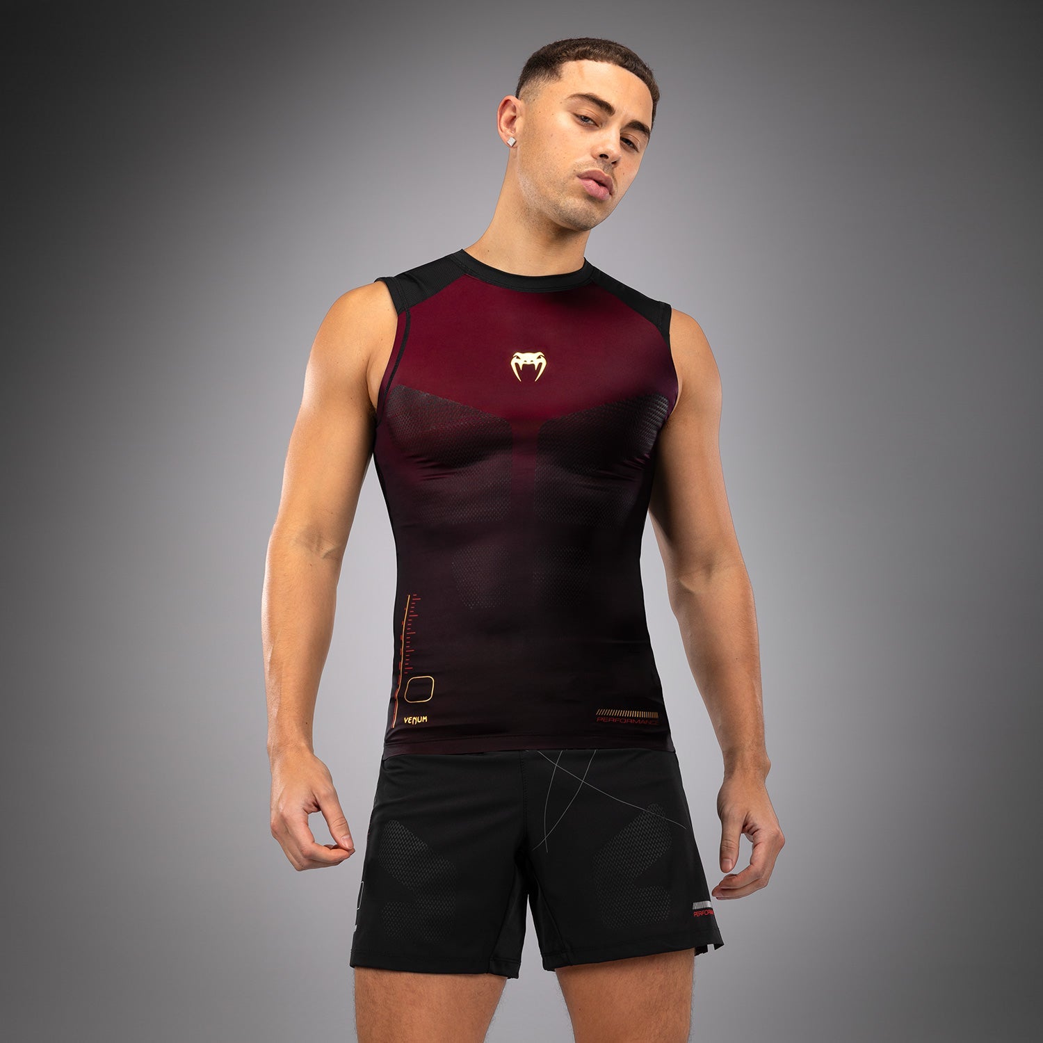 Rashguard Sans Manches Venum Tactical XT- Noir/Bordeaux/Or