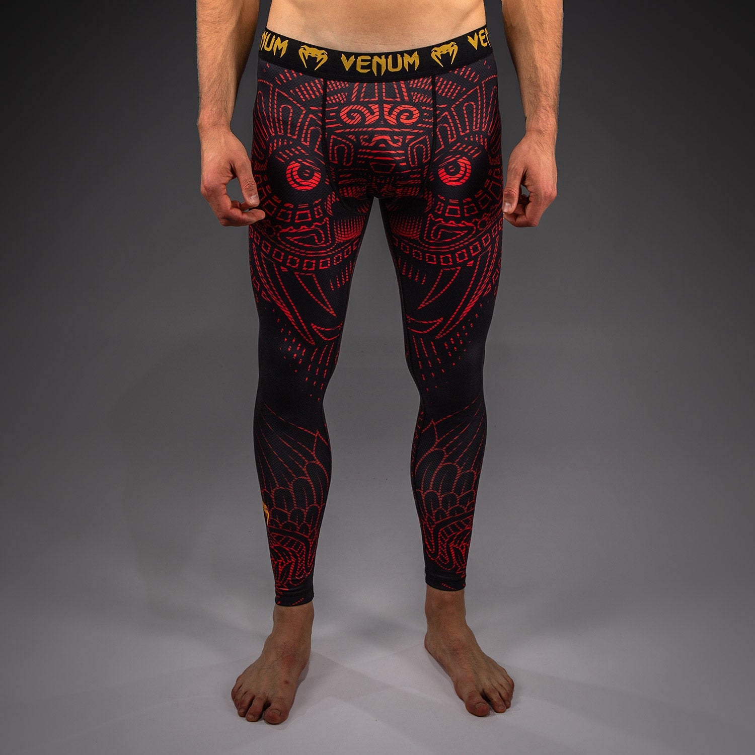 Pantalon de Compression Venum Quetzal Fury - Noir/Rouge Fury/Mandarine