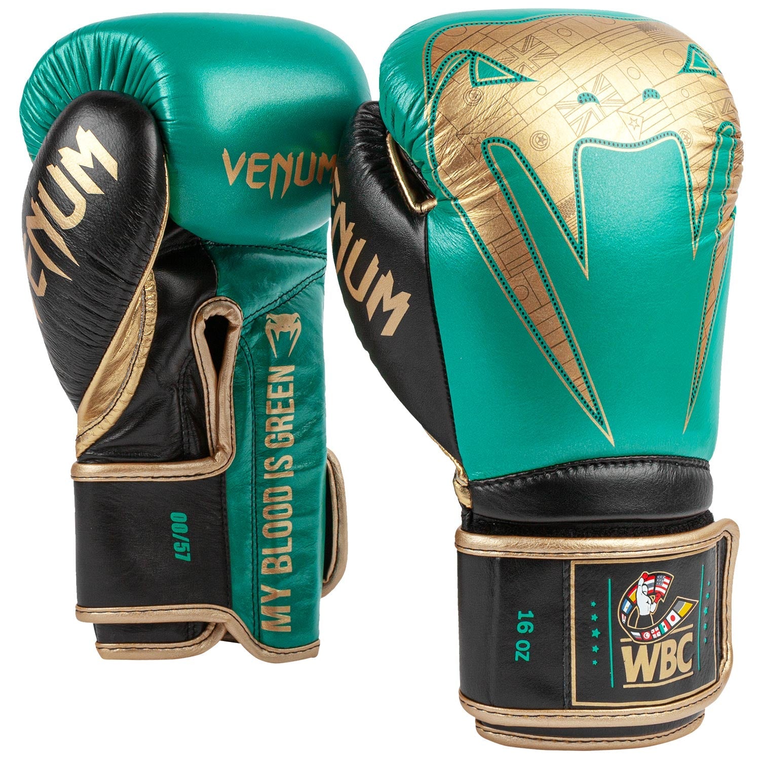 Gants de boxe Pro Venum Giant 2.0 - Edition limitée WBC - Velcro - Vert Métallique/Doré