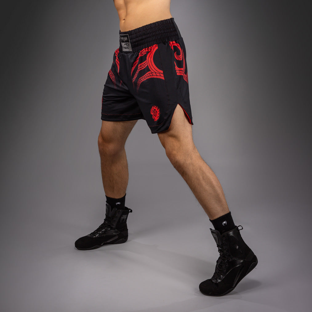 Short de Boxe Venum x Mike Tyson Tiger - Noir Profond/Rouge Intense