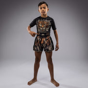 Short Muay Thai Venum Tiger pour Enfants - Noir/Orange Néon