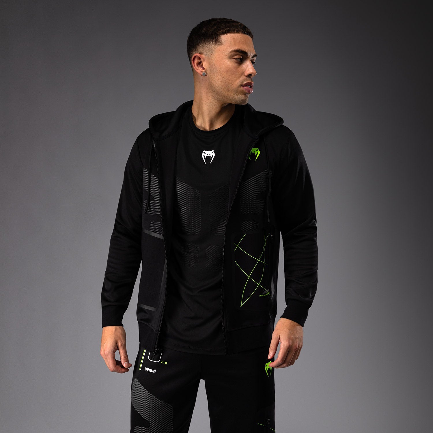Sweat à capuche zippé Venum Training Camp 4.0 - Noir/Vert Fluo