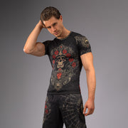 Rashguard à Manches Courtes pour Hommes Venum Santa Muerte 5.0 - Noir Profond/Or