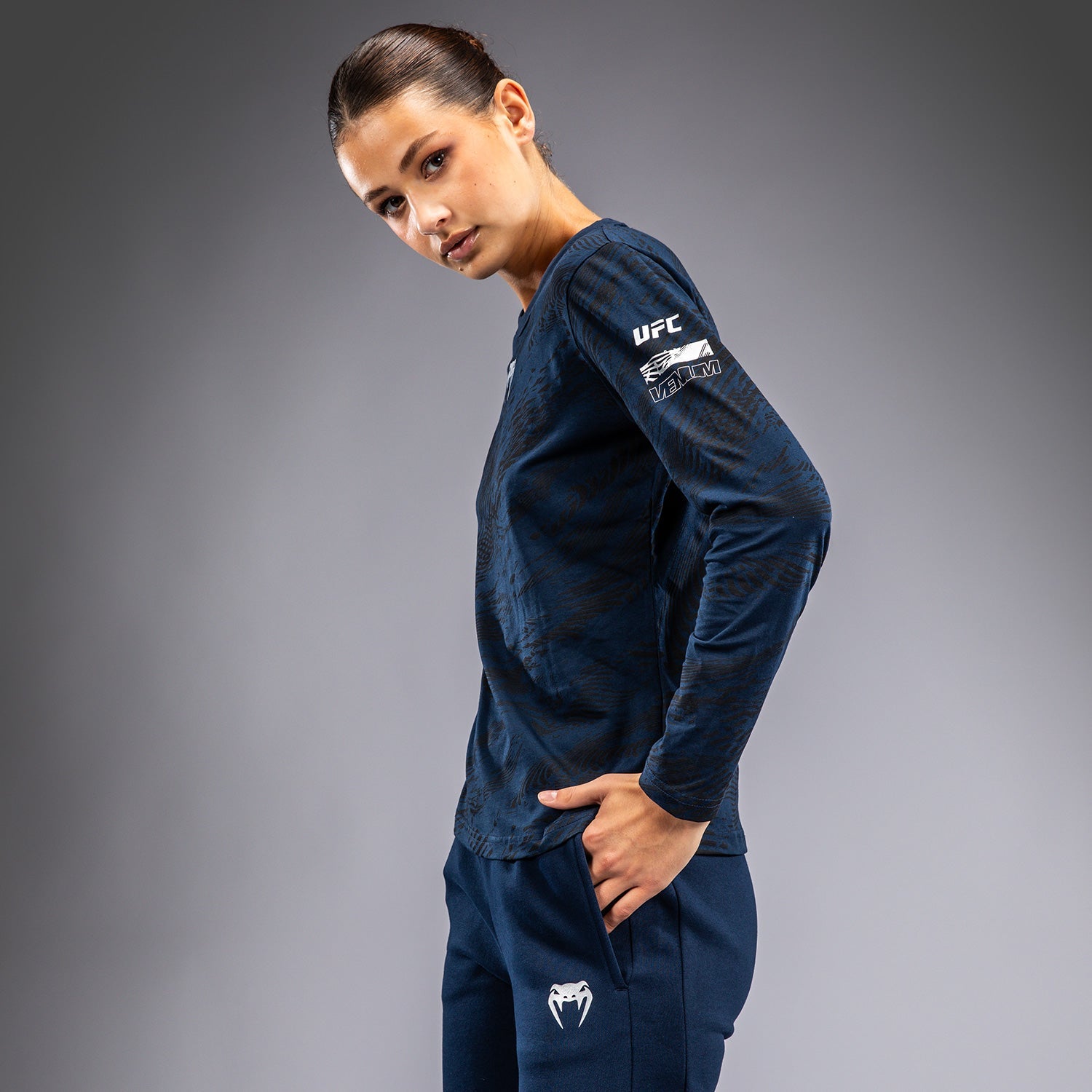 T-shirt en Coton à Manches Longues pour Femmes UFC Fusion by Venum Fight Week - Bleu Océanique