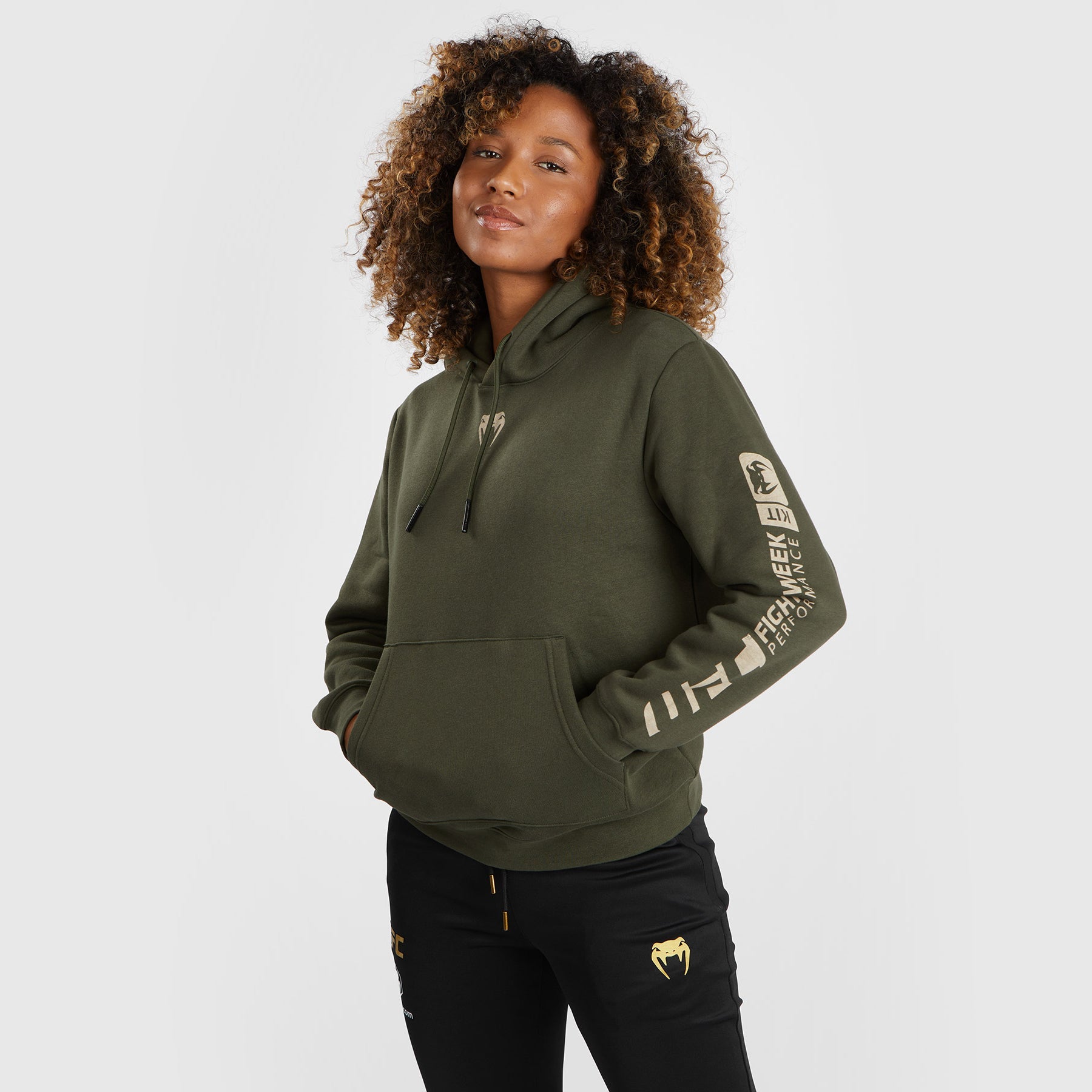 Sweat à capuche pour Femmes UFC Adrenaline by Venum Fight Week - Khaki