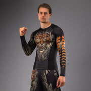 Rashguard à Manches Longues Venum Tiger pour Hommes - Noir/Orange Néon