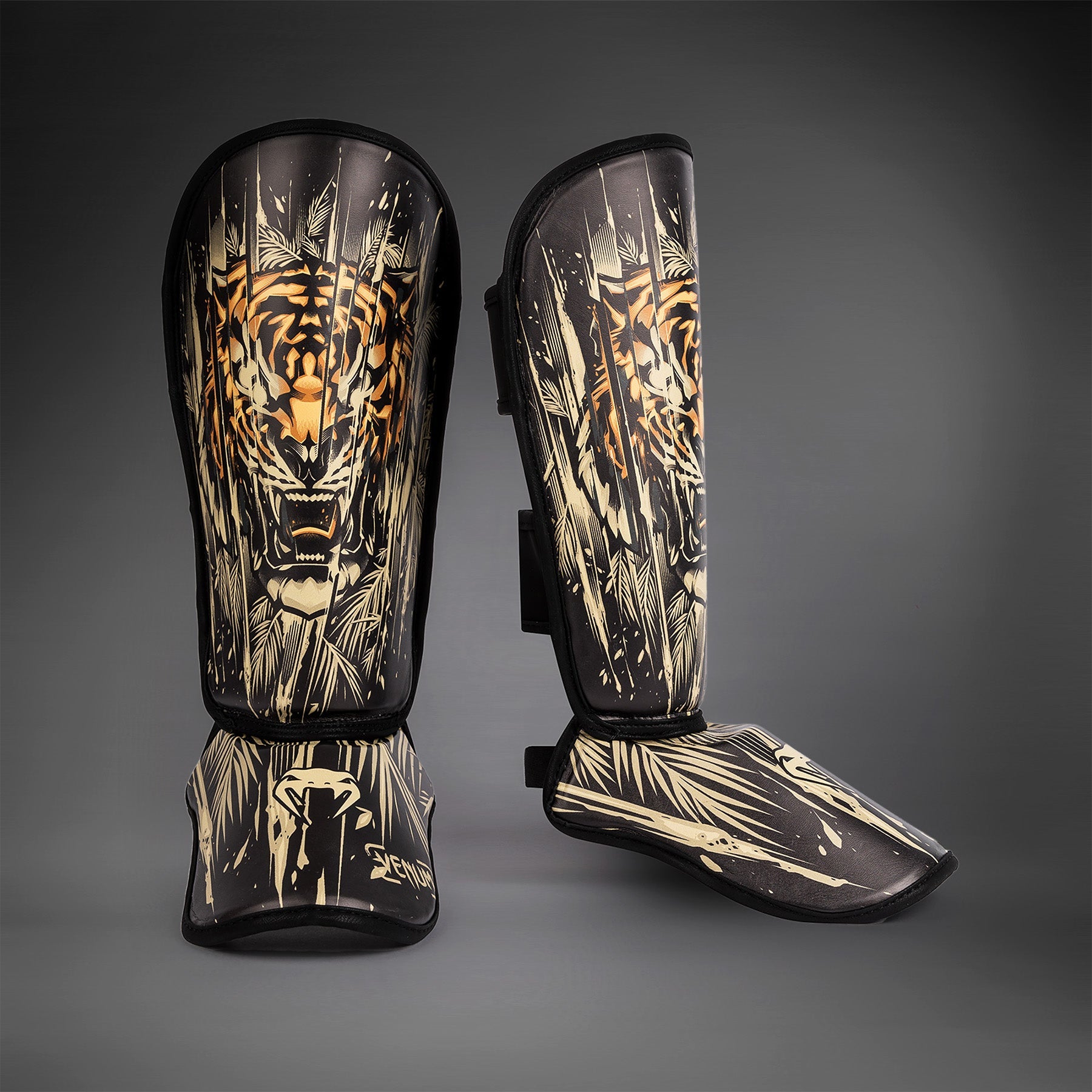 Protège-Tibias Venum Tiger pour Enfants - Noir/Orange Néon