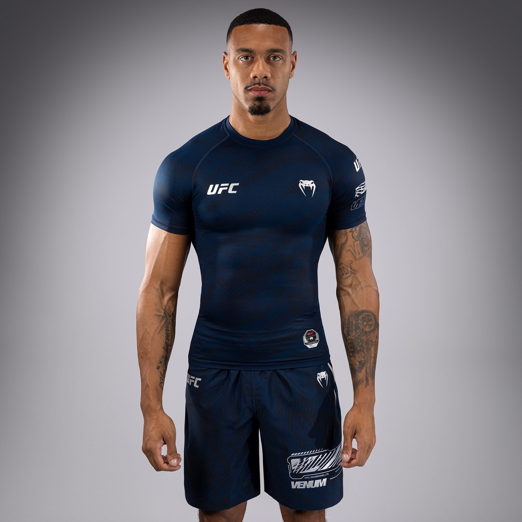 Rashguard Performance à Manches Courtes pour Hommes UFC Fusion by Venum Fight Week - Bleu Océanique