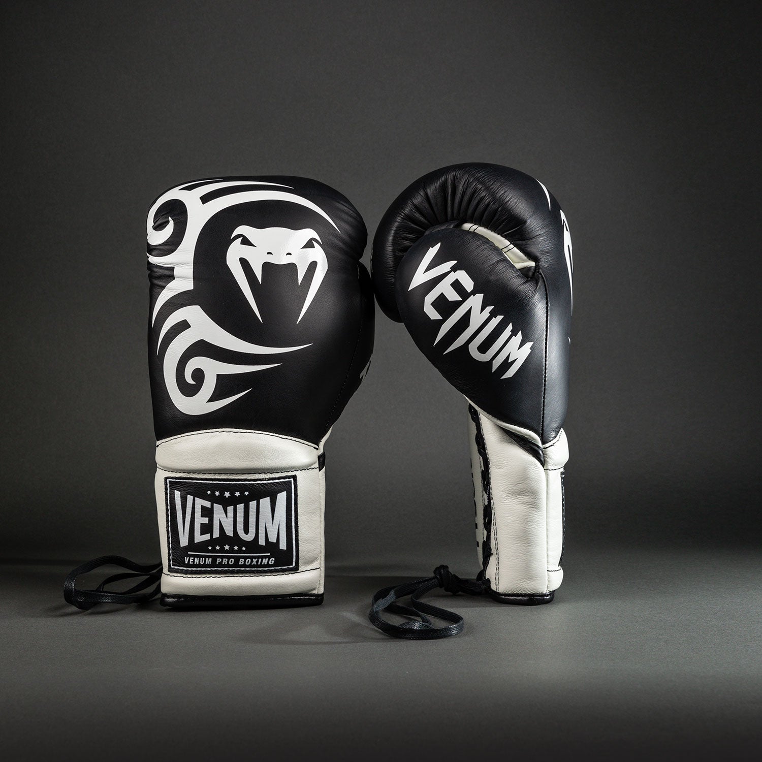 Gants de Boxe Pro Venum Giant 2.0 Mike Tyson avec Lacets - Noir Profond/Blanc Optique