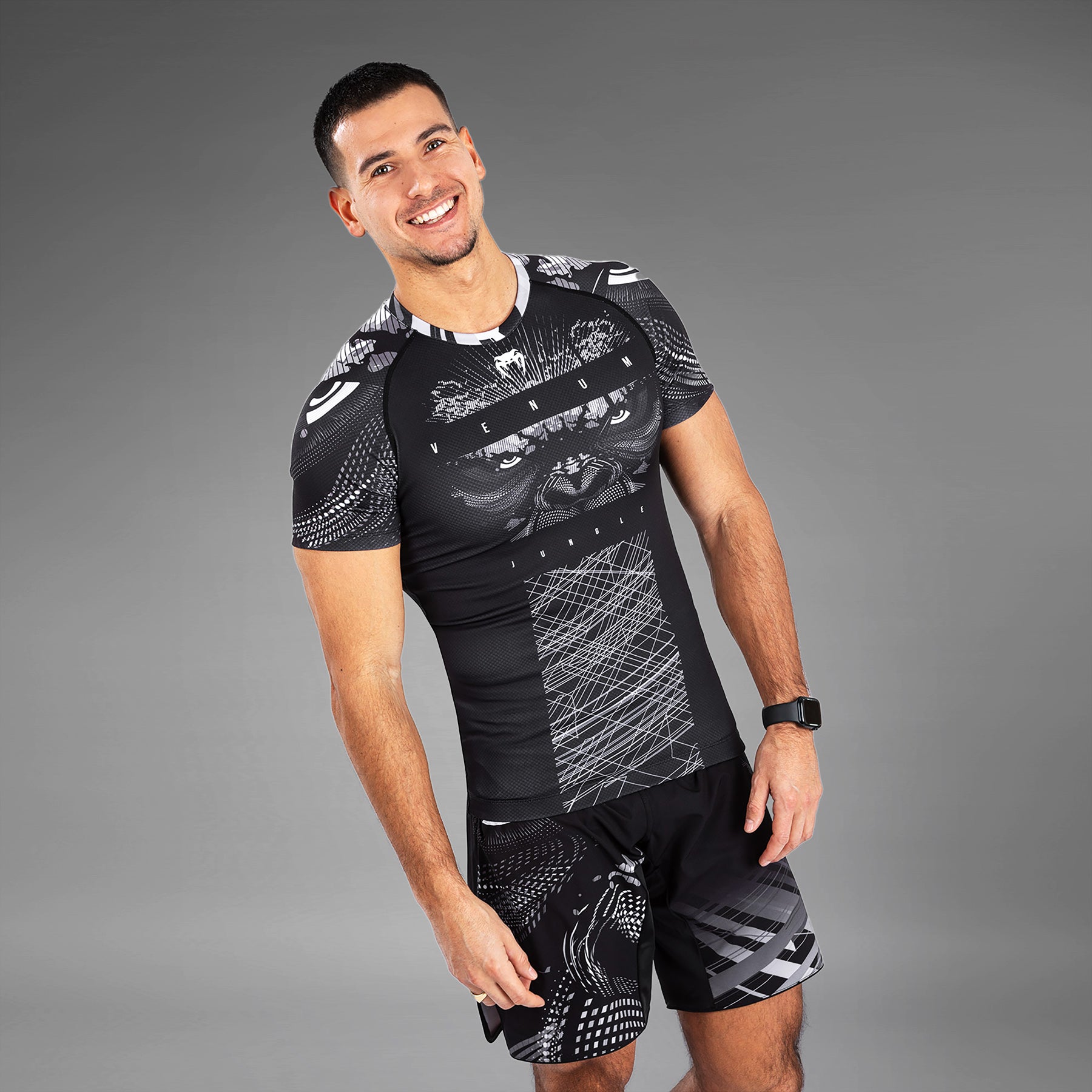 Rashguard Manches Courtes Venum Gorilla Jungle - Noir/Blanc