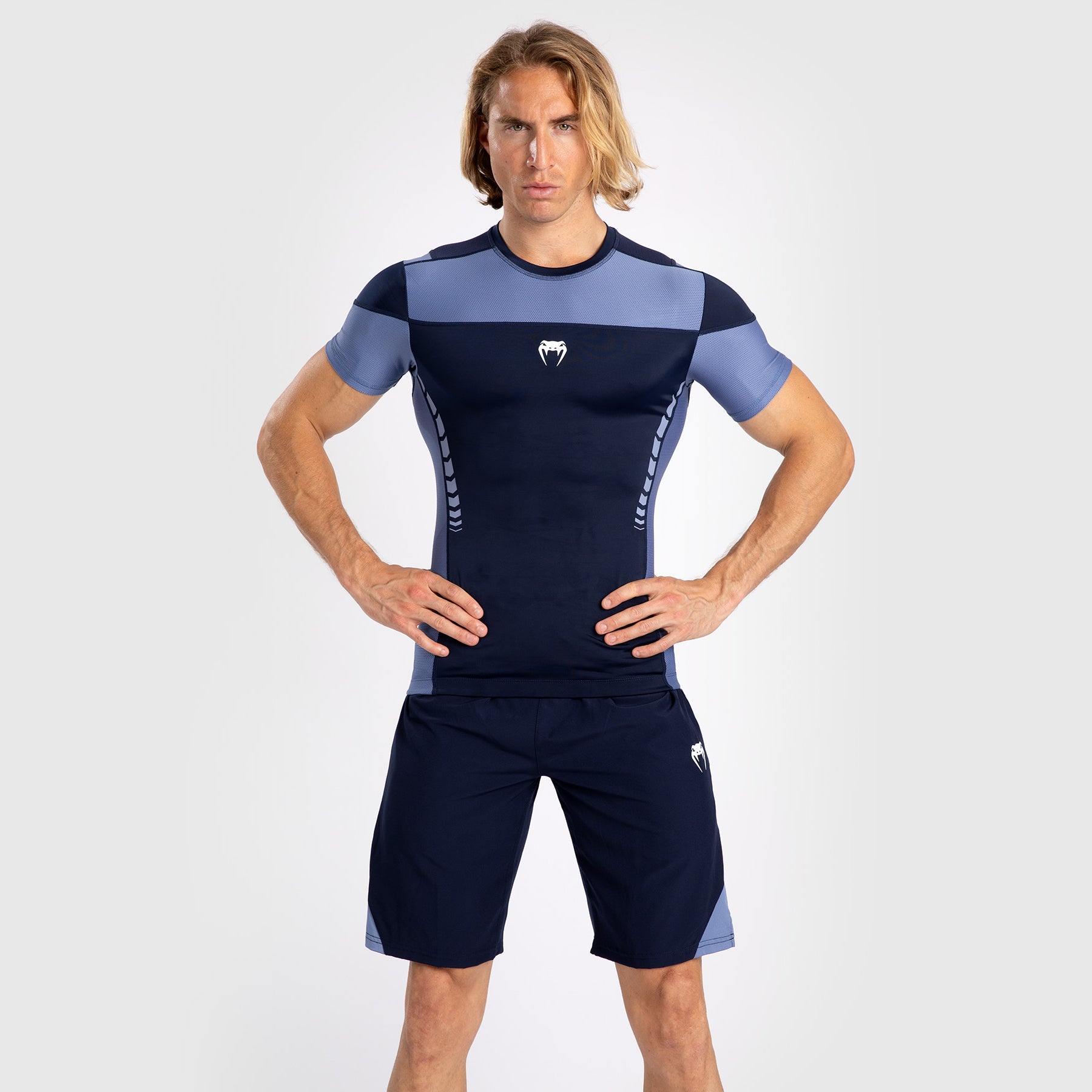 Rashguard À Manches Courtes pour Hommes Venum Tempest - Bleu Marine/Bleu