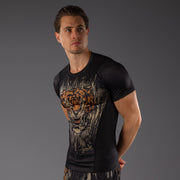 Rashguard à Manches Courtes Venum Tiger pour Hommes - Noir/Orange Néon